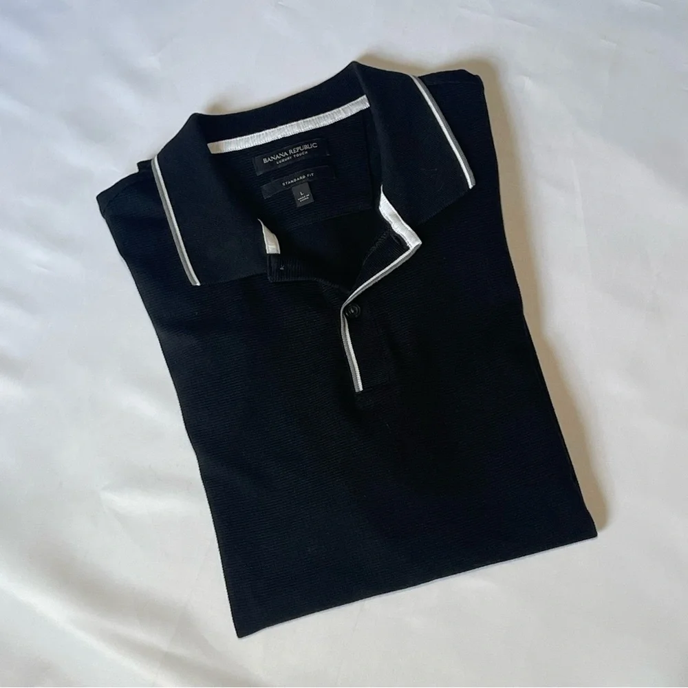 Banana Republic Luxury Touch Slim Fit Polo Black White Trim Size Large